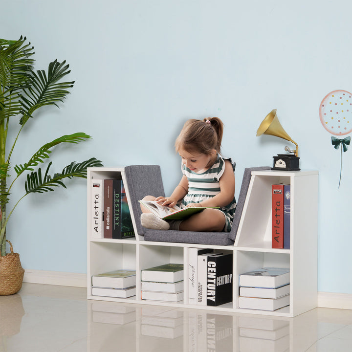 6-Cubby Kids Reading Nook - White and Grey