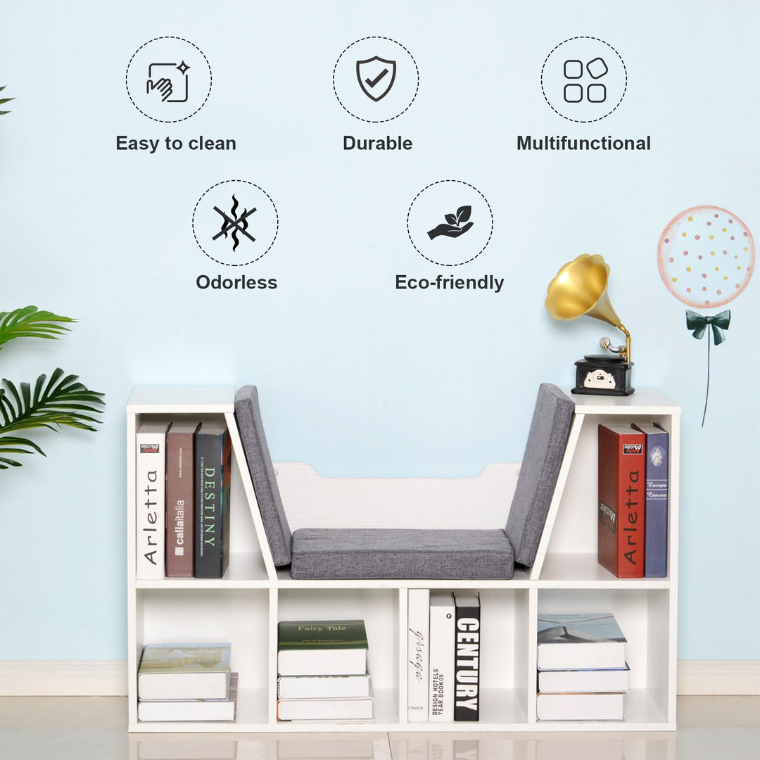 6-Cubby Kids Reading Nook - White and Grey