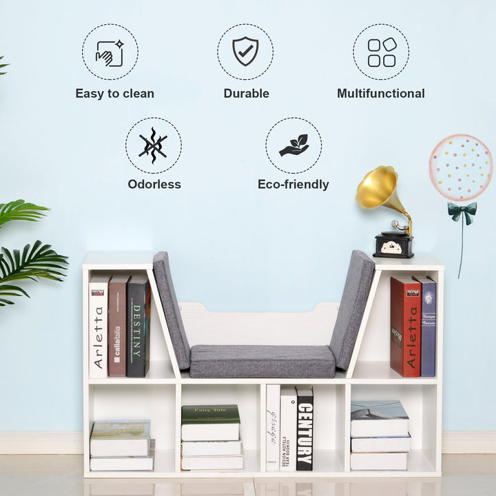 6-Cubby Kids Reading Nook - White and Grey