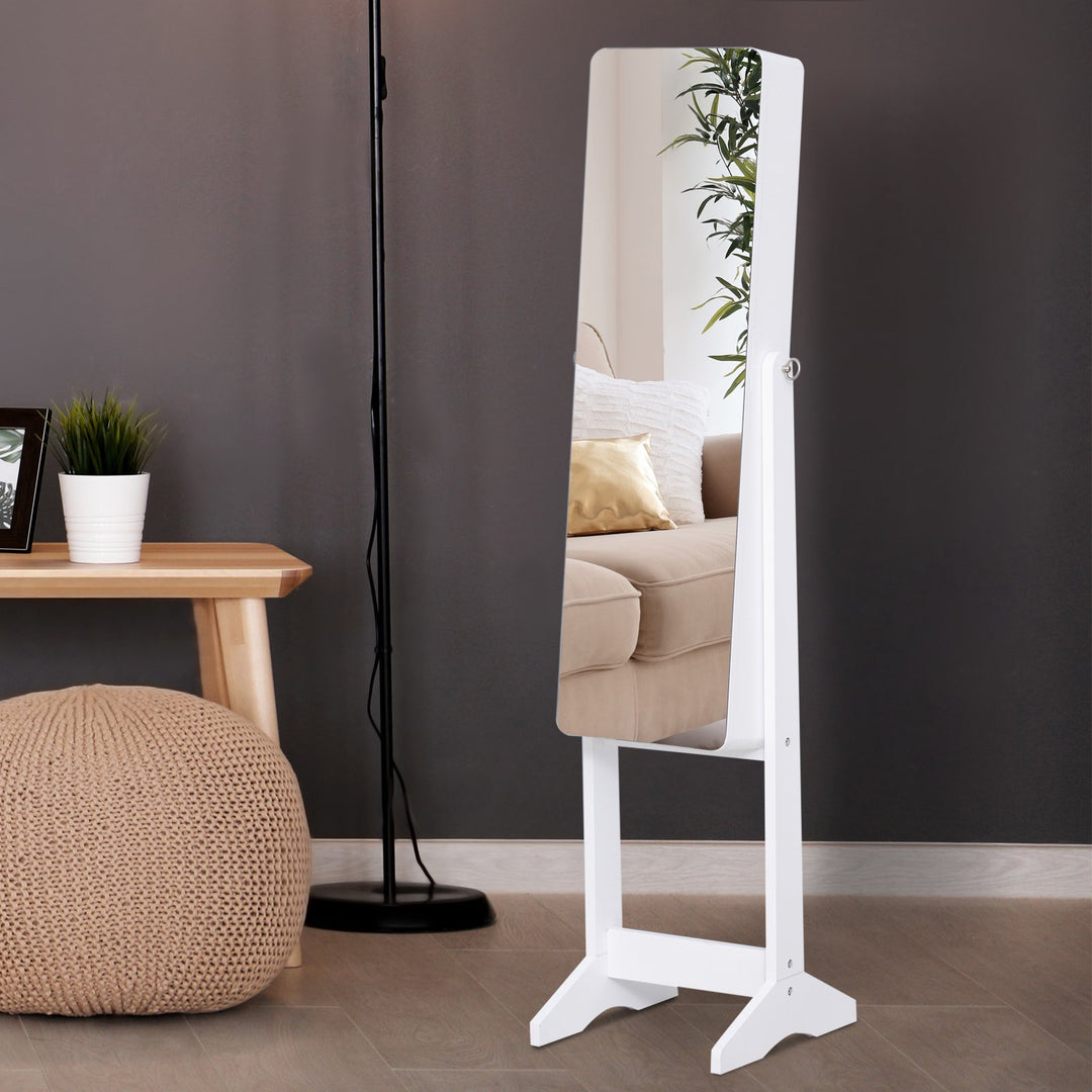 Floor Mirror Jewelry Cabinet w/ LED Lights - White