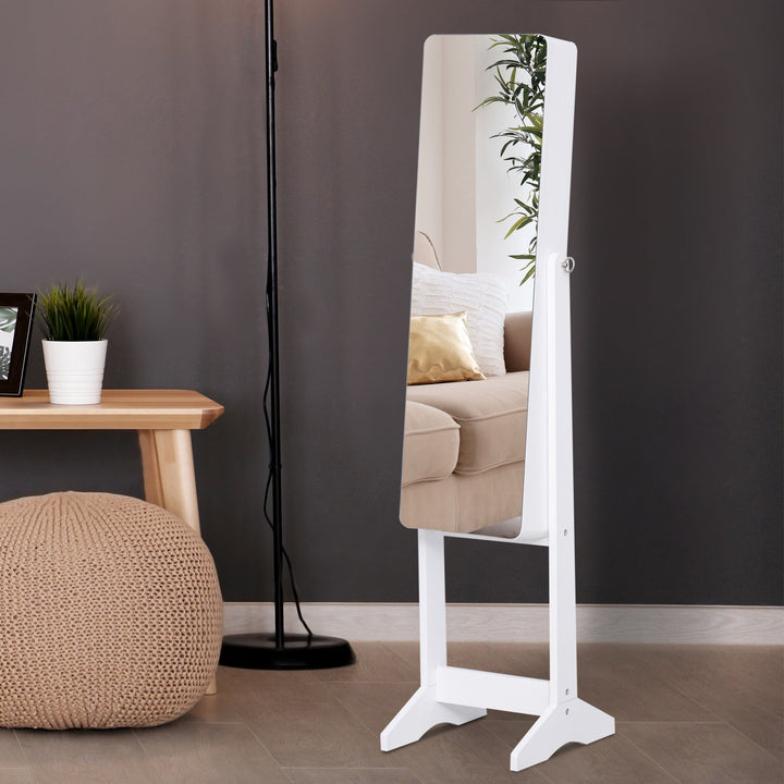 Floor Mirror Jewelry Cabinet w/ LED Lights - White