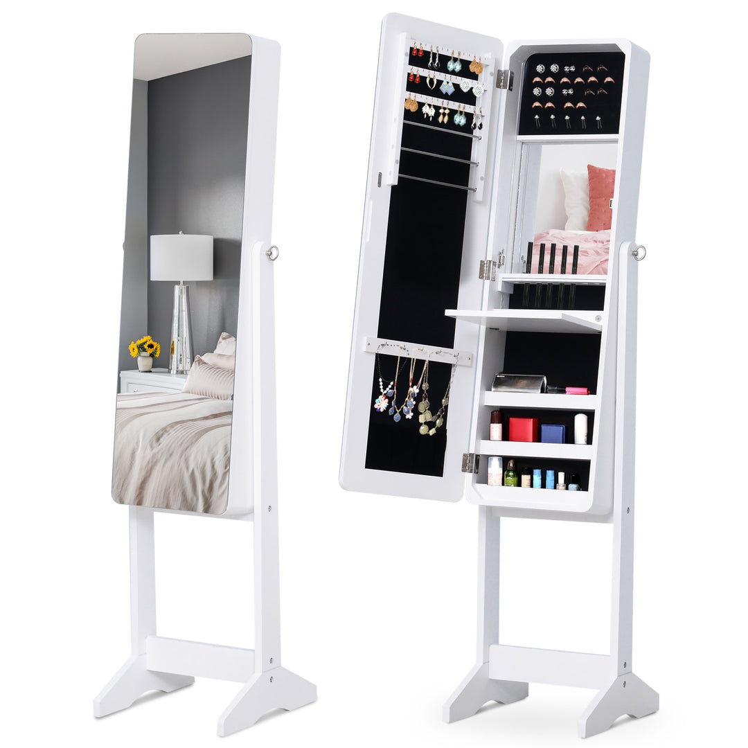 Floor Mirror Jewelry Cabinet w/ LED Lights - White