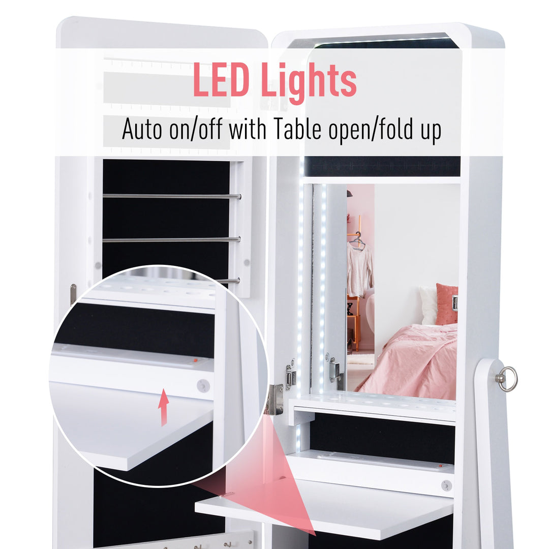 Floor Mirror Jewelry Cabinet w/ LED Lights - White