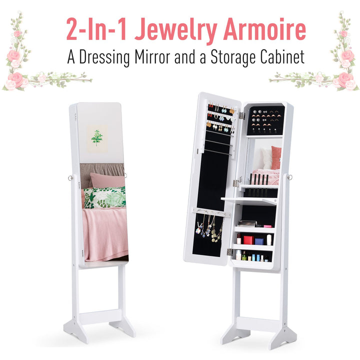 Floor Mirror Jewelry Cabinet w/ LED Lights - White
