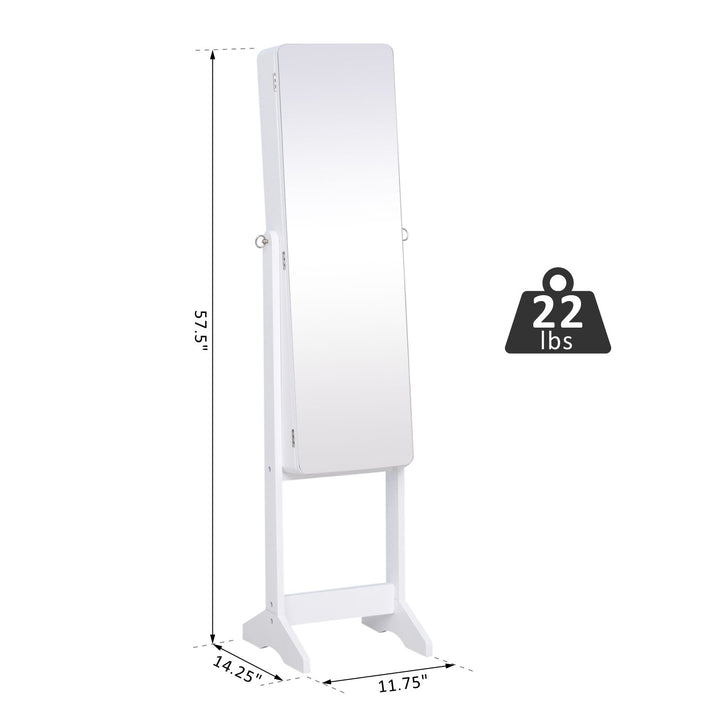Floor Mirror Jewelry Cabinet w/ LED Lights - White