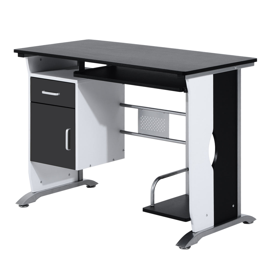 Computer Desk w/ Cupboard and CPU Stand - White and Black