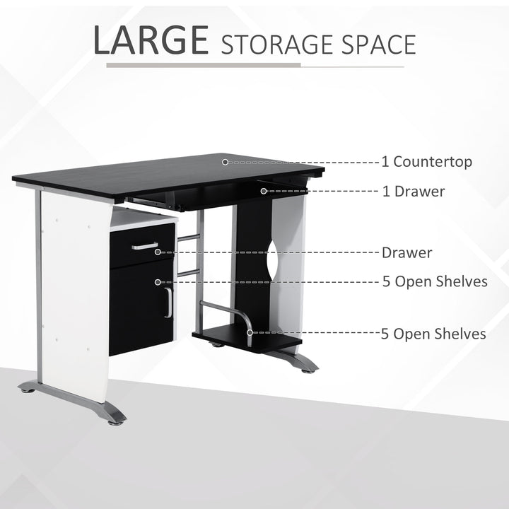 Computer Desk w/ Cupboard and CPU Stand - White and Black