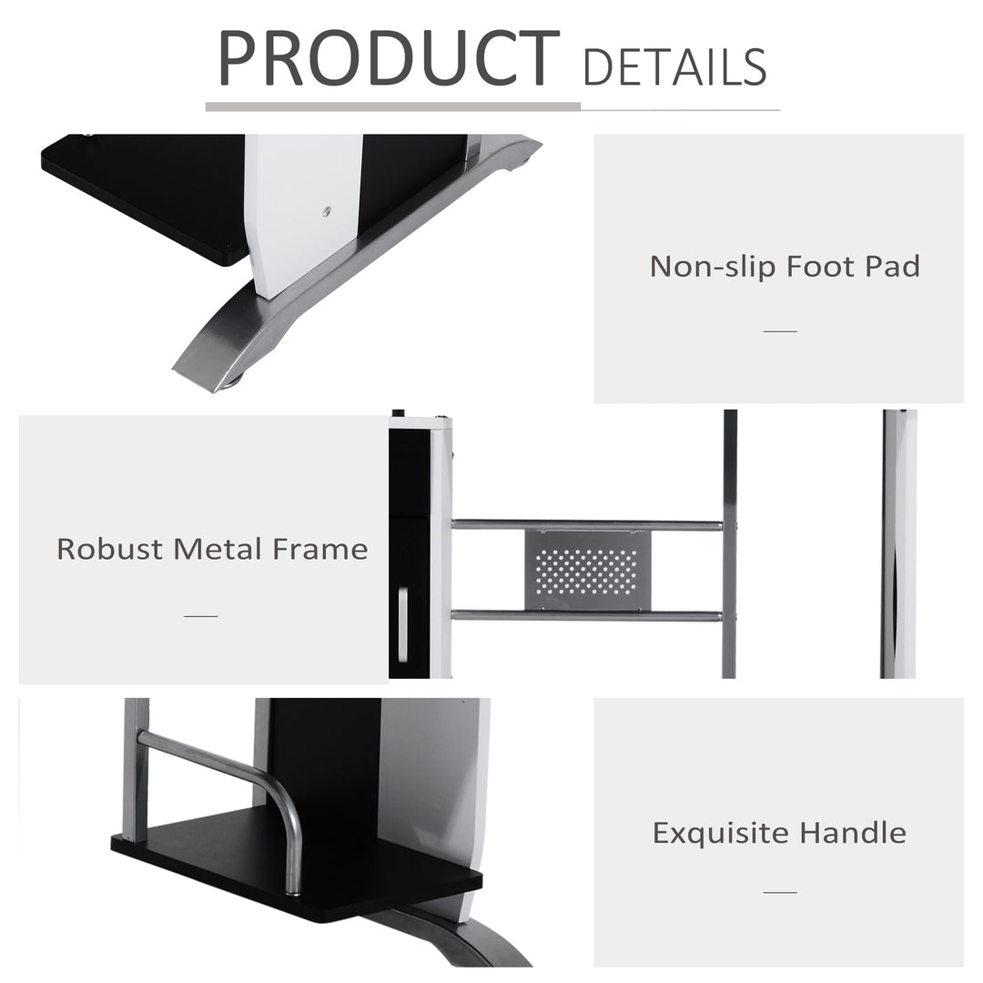 Computer Desk w/ Cupboard and CPU Stand - White and Black