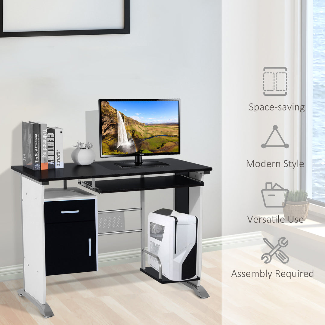 Computer Desk w/ Cupboard and CPU Stand - White and Black