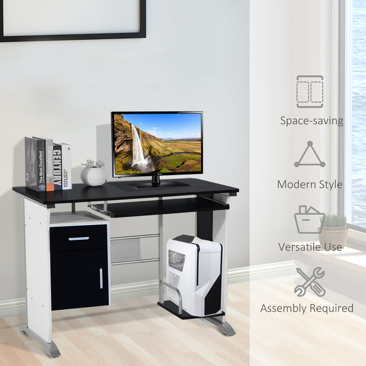 Computer Desk w/ Cupboard and CPU Stand - White and Black