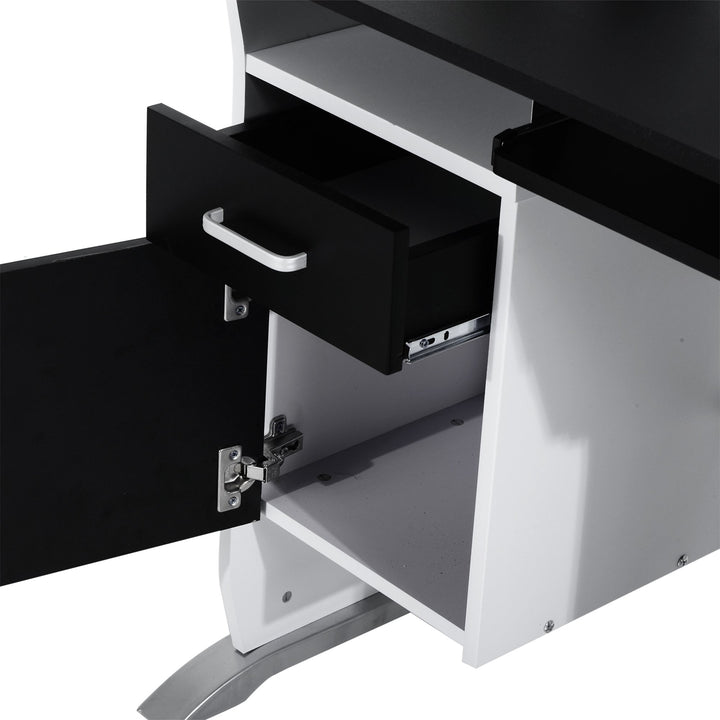 Computer Desk w/ Cupboard and CPU Stand - White and Black