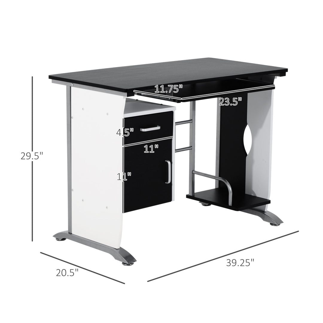 Computer Desk w/ Cupboard and CPU Stand - White and Black