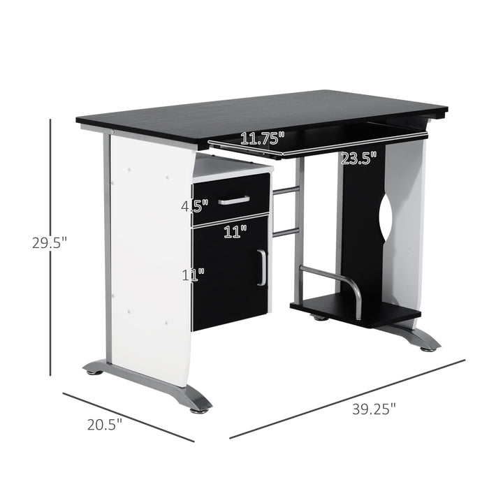 Computer Desk w/ Cupboard and CPU Stand - White and Black