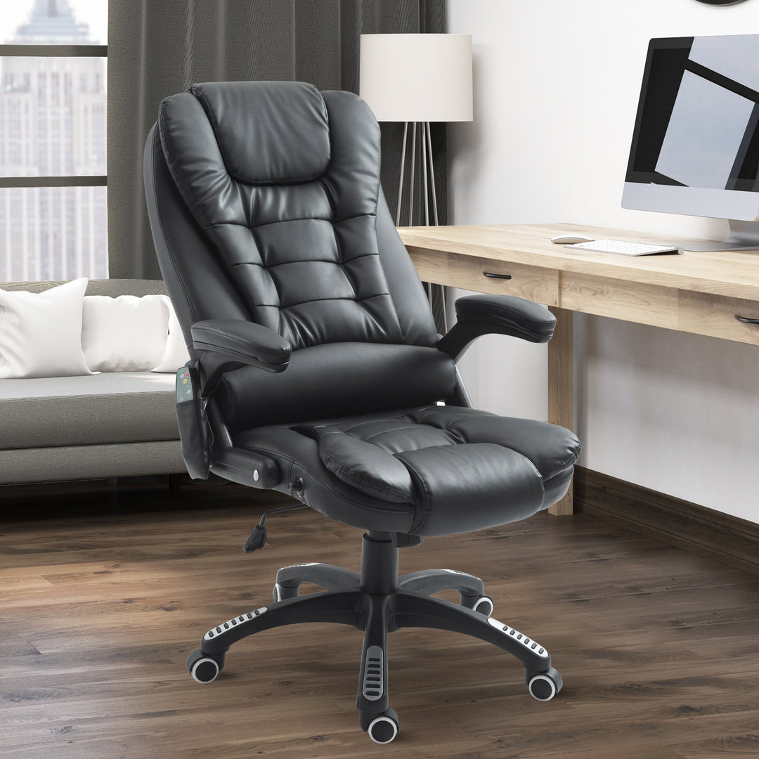 Executive Adjustable High-Back Faux Leather Heated Massaging Swivel Office Chair - Black