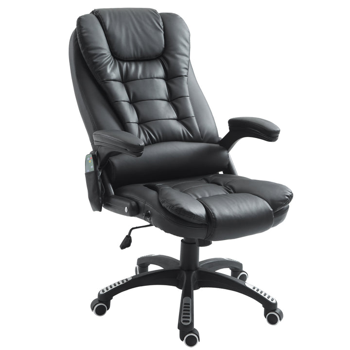 Executive Adjustable High-Back Faux Leather Heated Massaging Swivel Office Chair - Black
