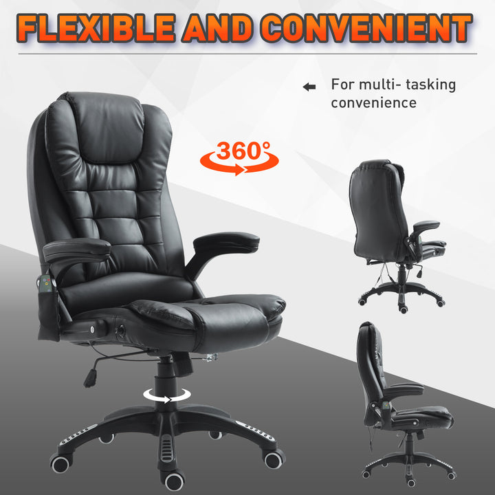 Executive Adjustable High-Back Faux Leather Heated Massaging Swivel Office Chair - Black