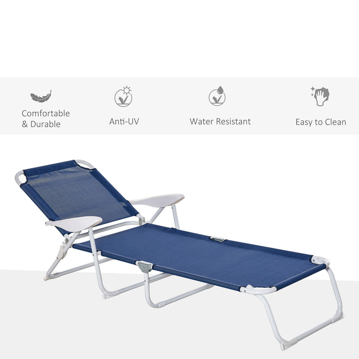 4 Position Folding Chaise Reclining Sun Lounger w Arm Rest, Tanning Beach Patio Pool Deck, Blue