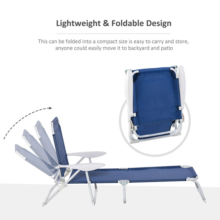 4 Position Folding Chaise Reclining Sun Lounger w Arm Rest, Tanning Beach Patio Pool Deck, Blue