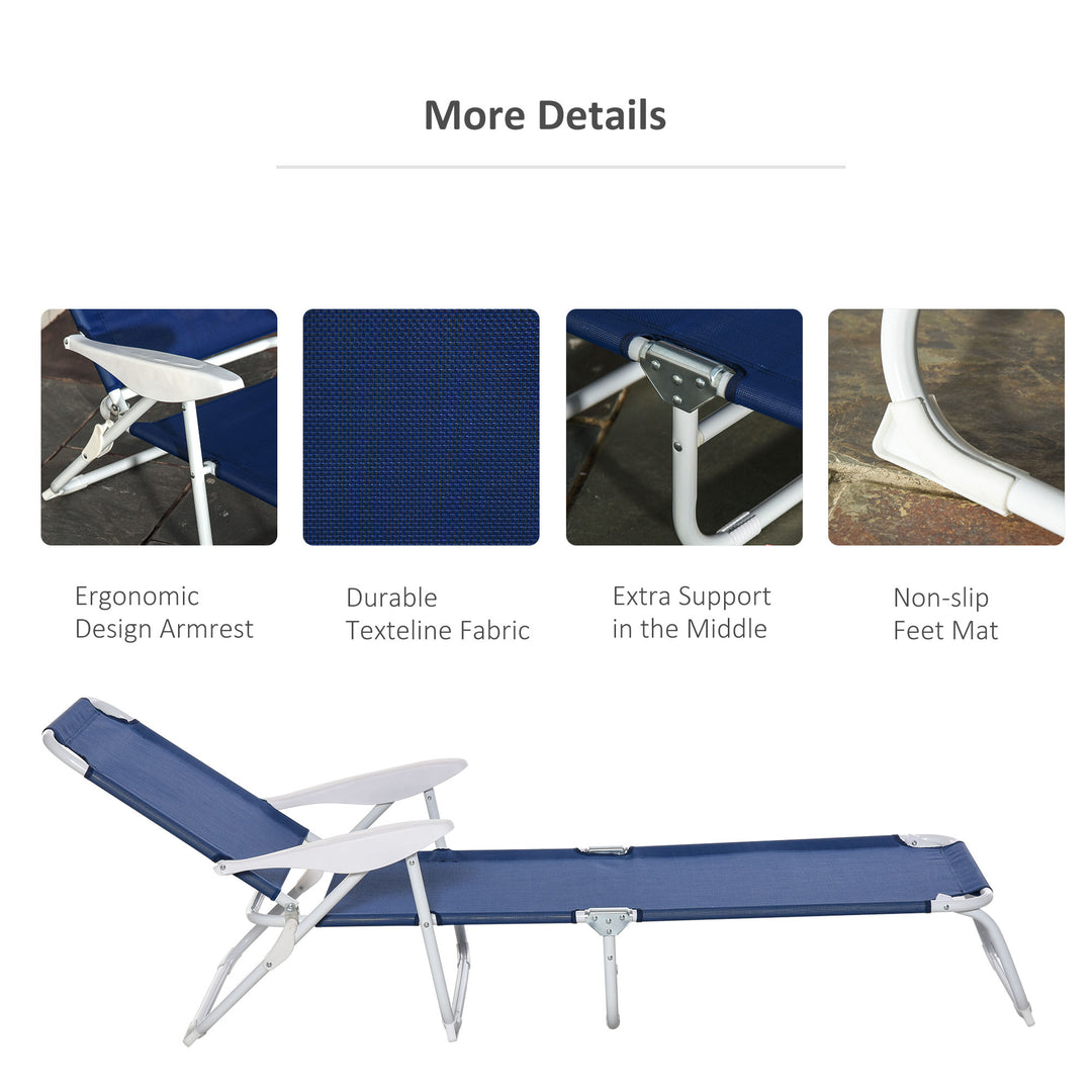 4 Position Folding Chaise Reclining Sun Lounger w Arm Rest, Tanning Beach Patio Pool Deck, Blue