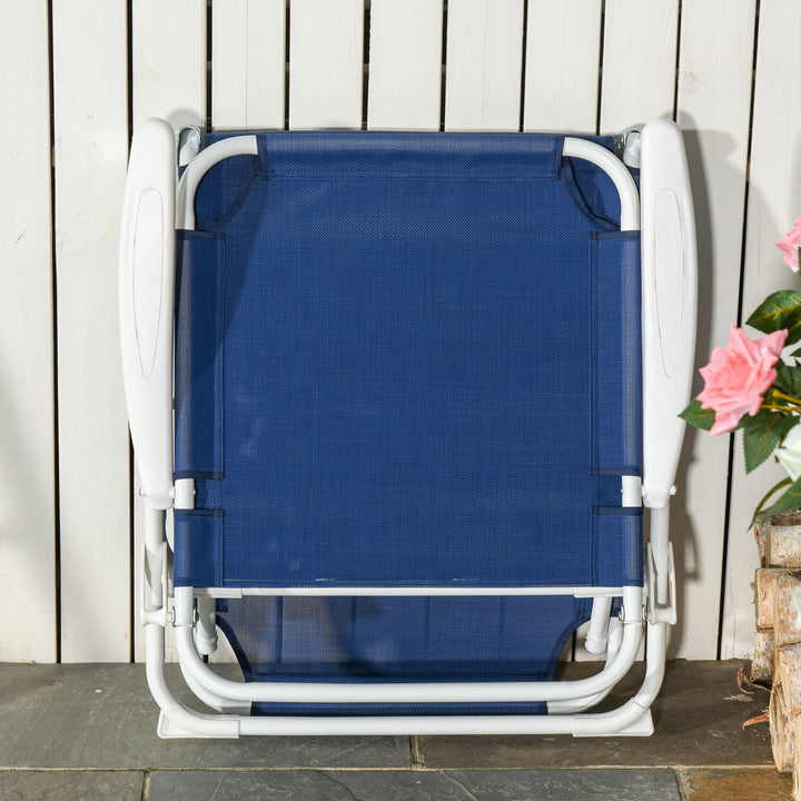 4 Position Folding Chaise Reclining Sun Lounger w Arm Rest, Tanning Beach Patio Pool Deck, Blue