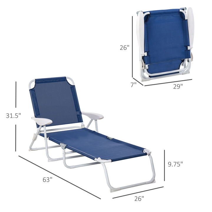 4 Position Folding Chaise Reclining Sun Lounger w Arm Rest, Tanning Beach Patio Pool Deck, Blue