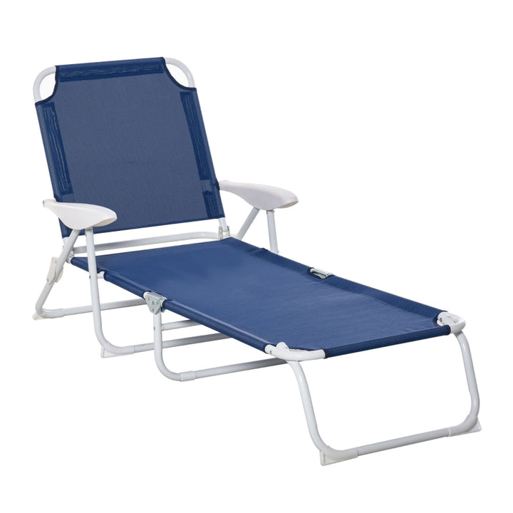 4 Position Folding Chaise Reclining Sun Lounger w Arm Rest, Tanning Beach Patio Pool Deck, Blue