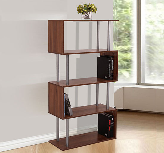 Modern 4-Tier S-Shaped Bookcase - Brown