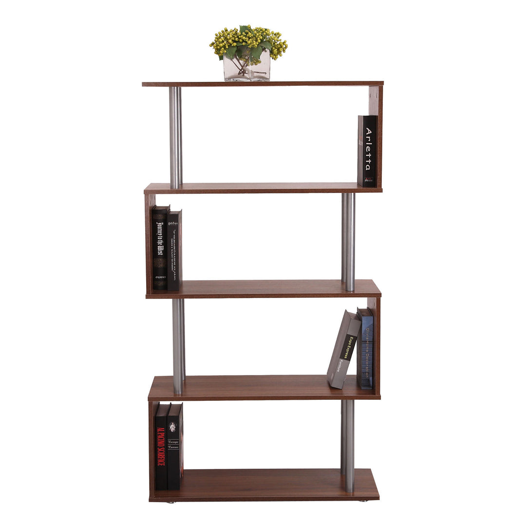 Modern 4-Tier S-Shaped Bookcase - Brown