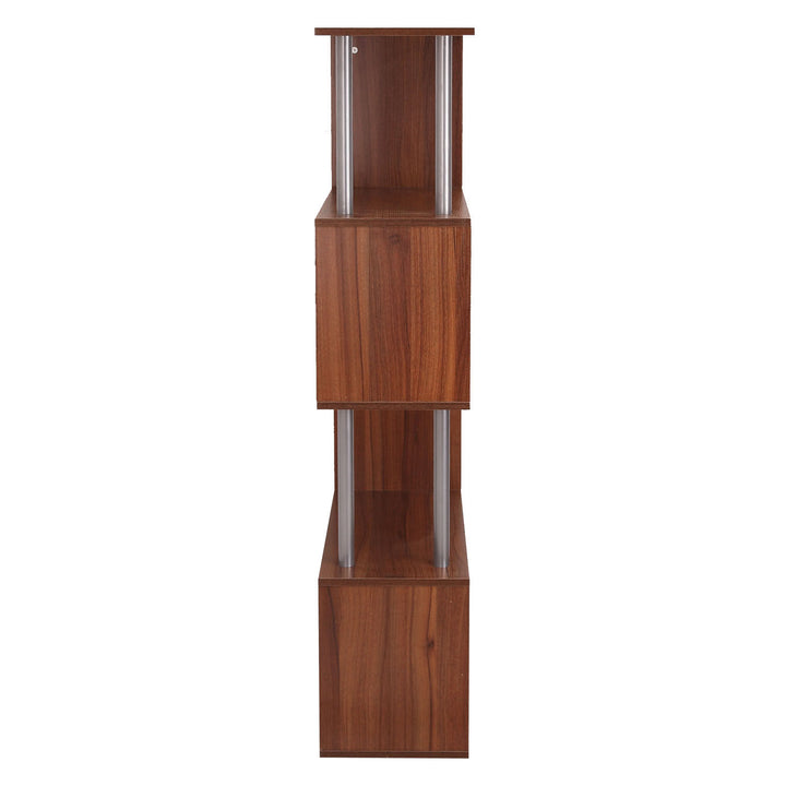 Modern 4-Tier S-Shaped Bookcase - Brown