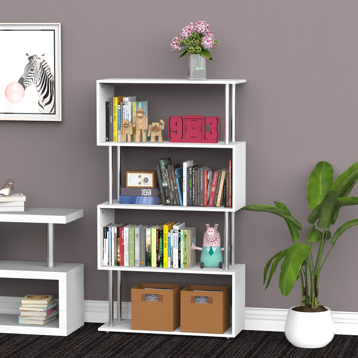 Modern 4-Tier S-Shaped Bookcase - White