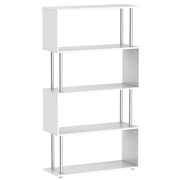 Modern 4-Tier S-Shaped Bookcase - White