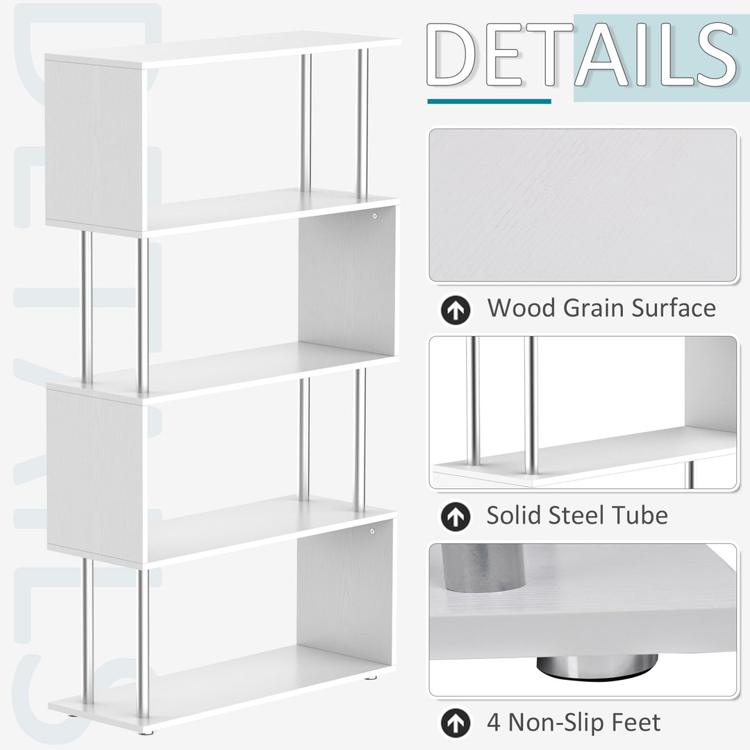 Modern 4-Tier S-Shaped Bookcase - White