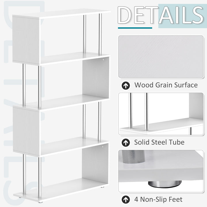 Modern 4-Tier S-Shaped Bookcase - White