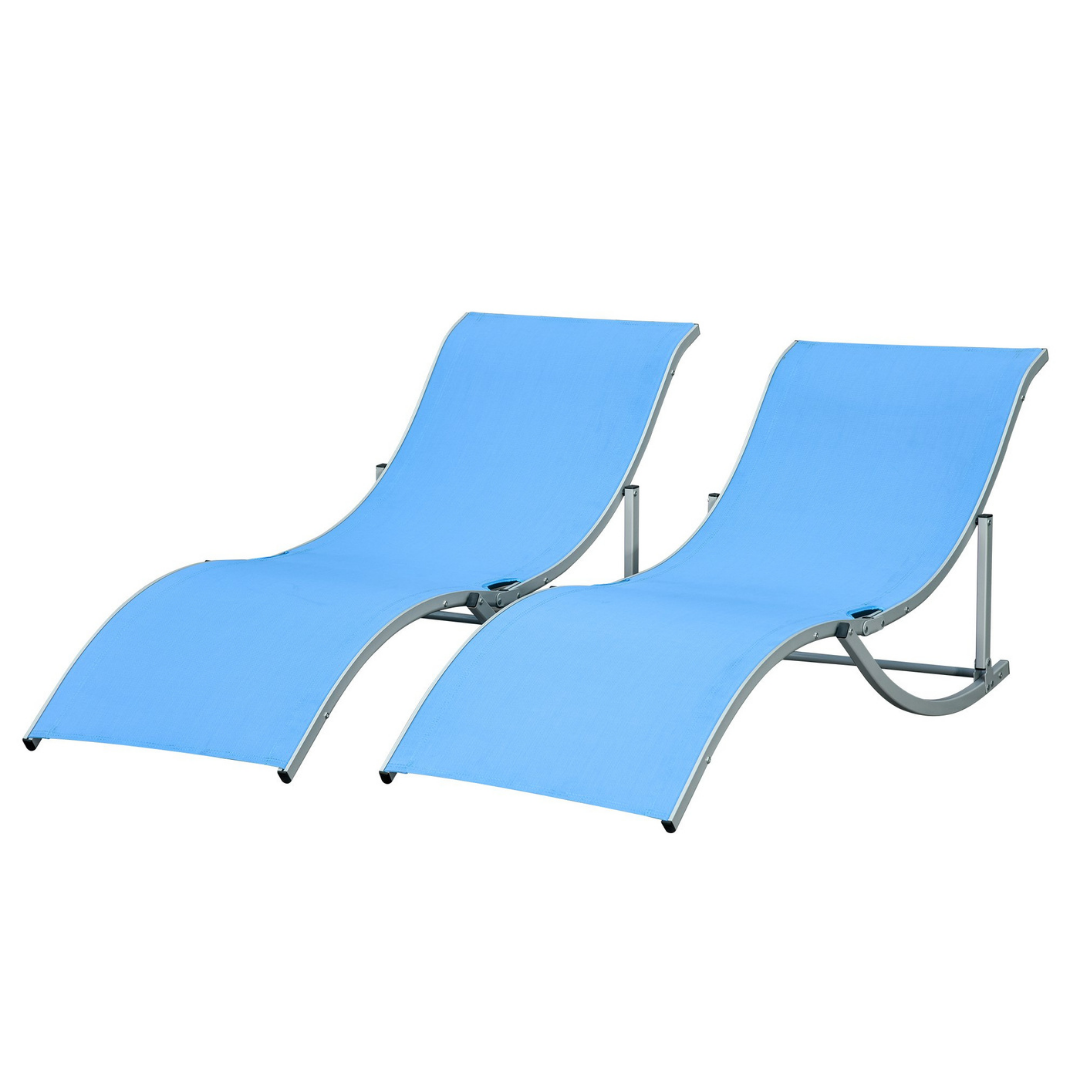 2pc S-Shaped Aluminum Foldable Sun Lounger Chair, Patio Tanning Beach Pool Deck Garden, Blue