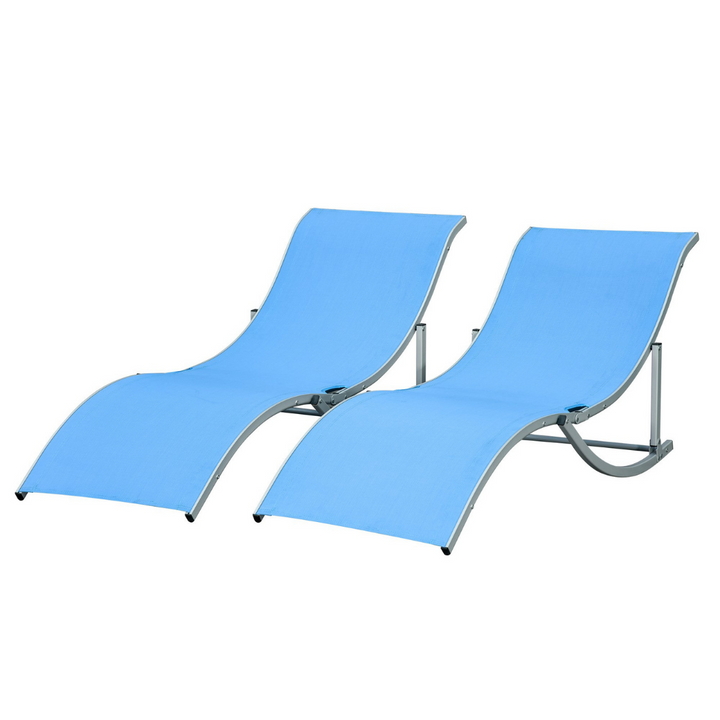 2pc S-Shaped Aluminum Foldable Sun Lounger Chair, Patio Tanning Beach Pool Deck Garden, Blue