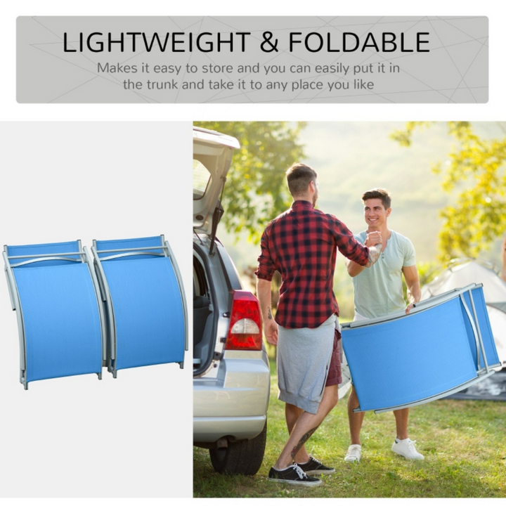 2pc S-Shaped Aluminum Foldable Sun Lounger Chair, Patio Tanning Beach Pool Deck Garden, Blue