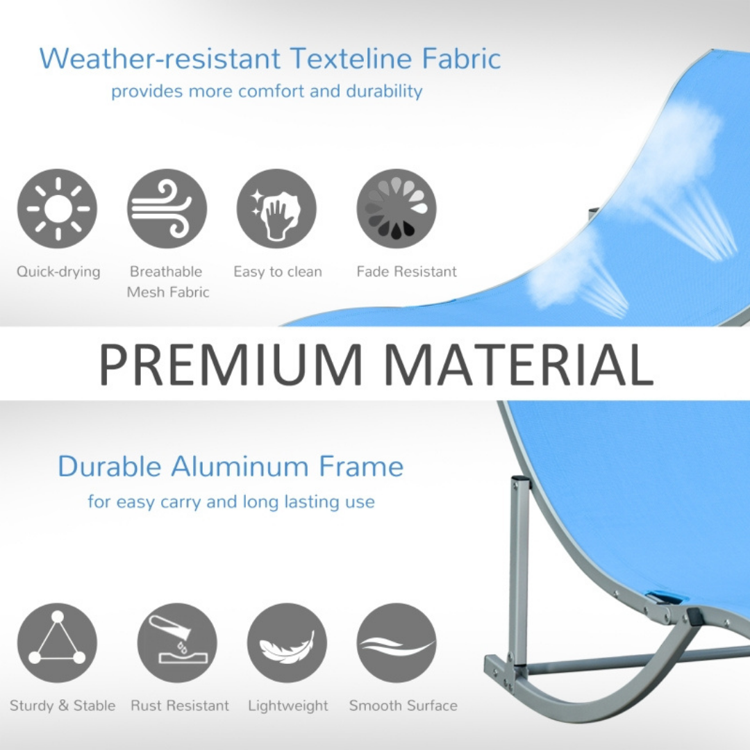 2pc S-Shaped Aluminum Foldable Sun Lounger Chair, Patio Tanning Beach Pool Deck Garden, Blue