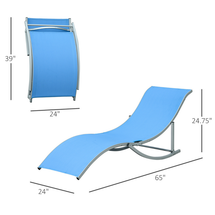 2pc S-Shaped Aluminum Foldable Sun Lounger Chair, Patio Tanning Beach Pool Deck Garden, Blue