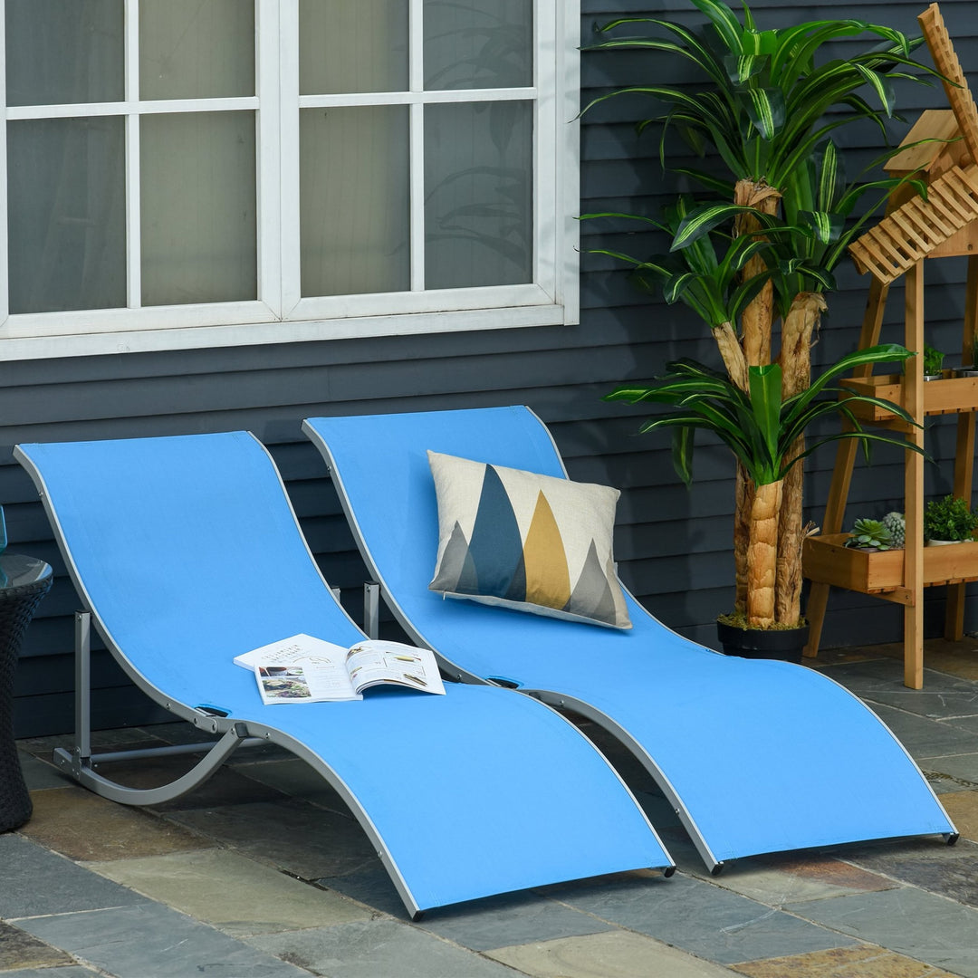2pc S-Shaped Aluminum Foldable Sun Lounger Chair, Patio Tanning Beach Pool Deck Garden, Blue
