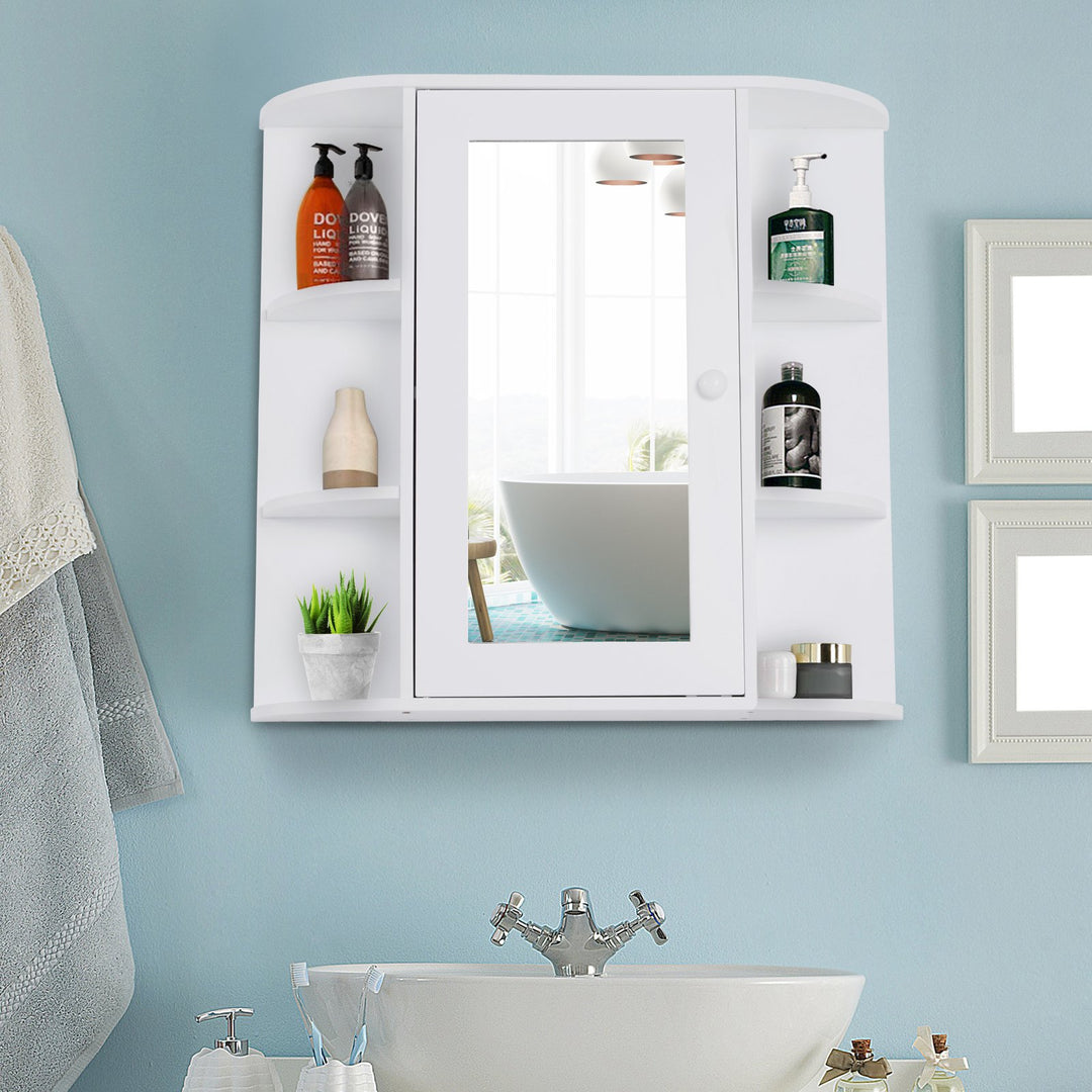 Wall-Mounted Bathroom Cabinet w/ Side Shelves - White