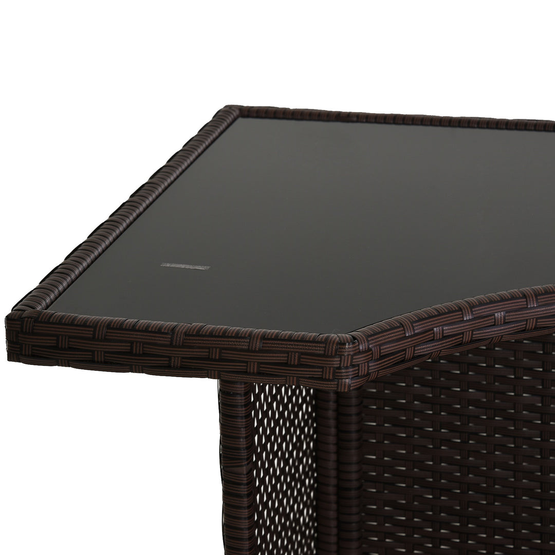 5pc PE Rattan Wicker Barstool Dining Chair & Table Set for Outdoor Pool Patio Deck, Dark Brown