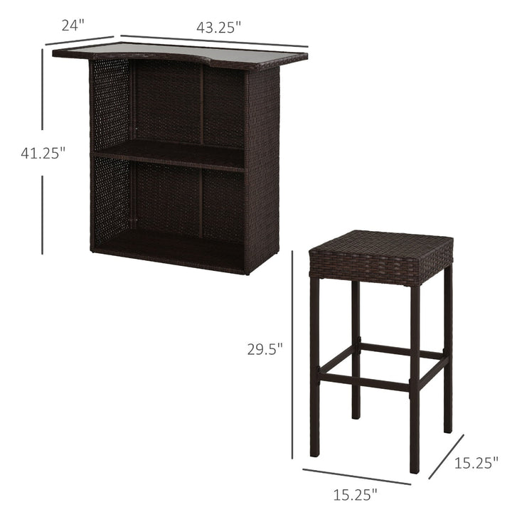 5pc PE Rattan Wicker Barstool Dining Chair & Table Set for Outdoor Pool Patio Deck, Dark Brown