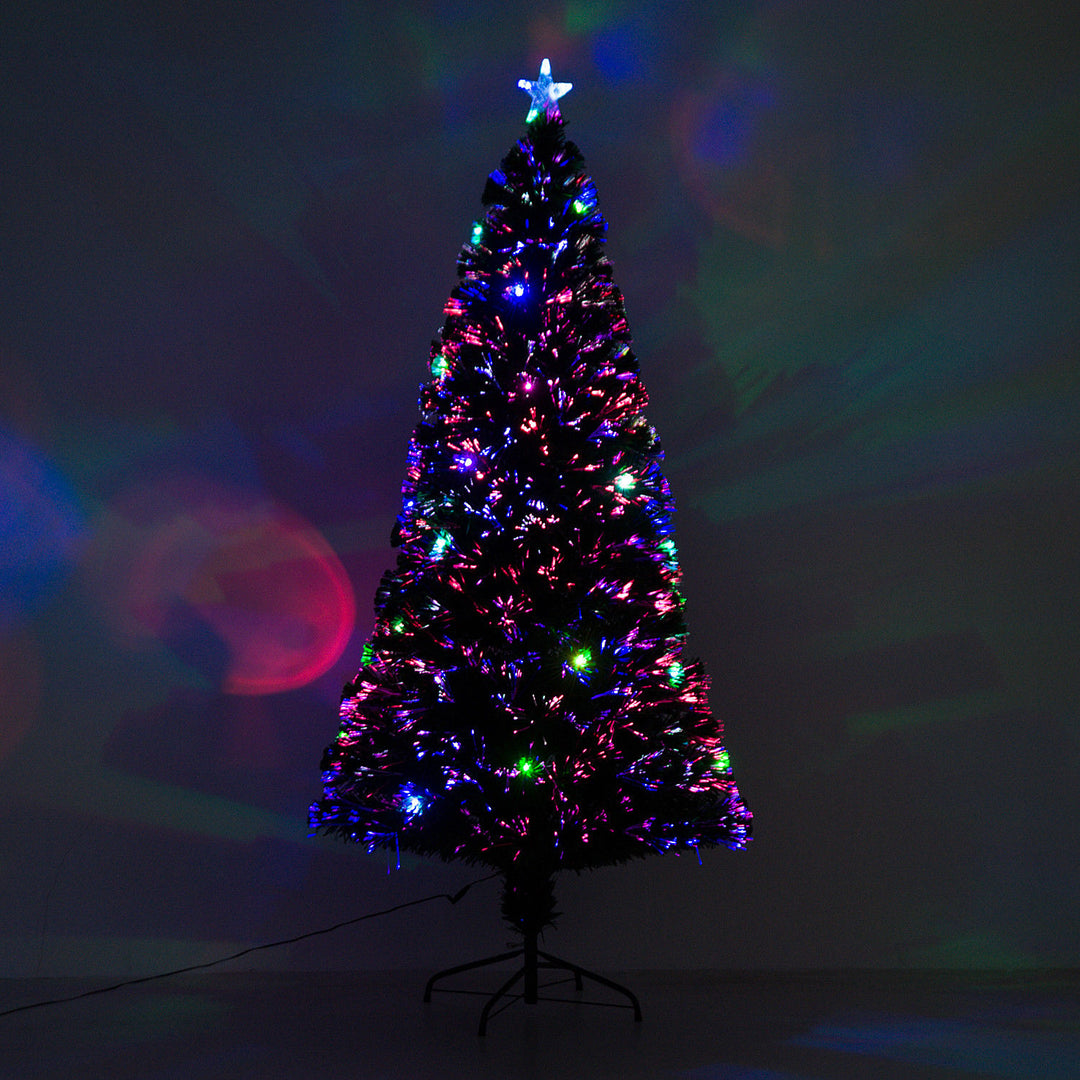 6ft Artificial Christmas Winter Holiday Tree w/ Fiber Optic LEDs, Star, Metal Base - Green