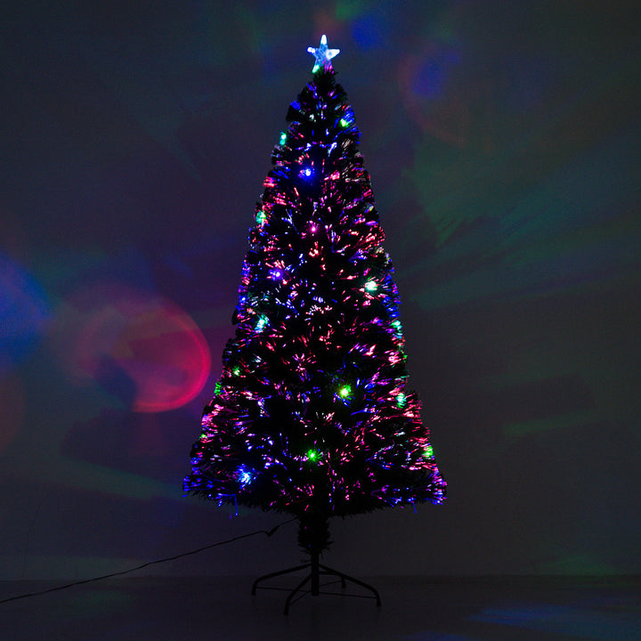 6ft Artificial Christmas Winter Holiday Tree w/ Fiber Optic LEDs, Star, Metal Base - Green