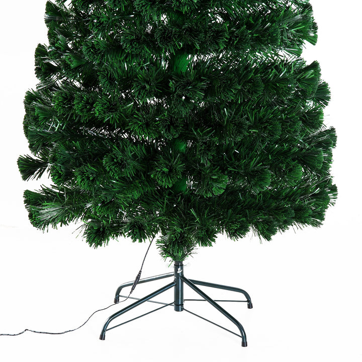 6ft Artificial Christmas Winter Holiday Tree w/ Fiber Optic LEDs, Star, Metal Base - Green