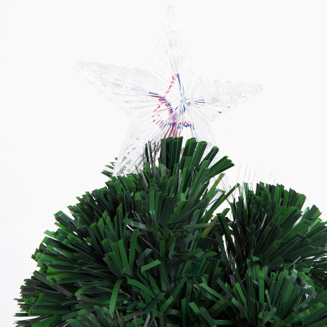 6ft Artificial Christmas Winter Holiday Tree w/ Fiber Optic LEDs, Star, Metal Base - Green