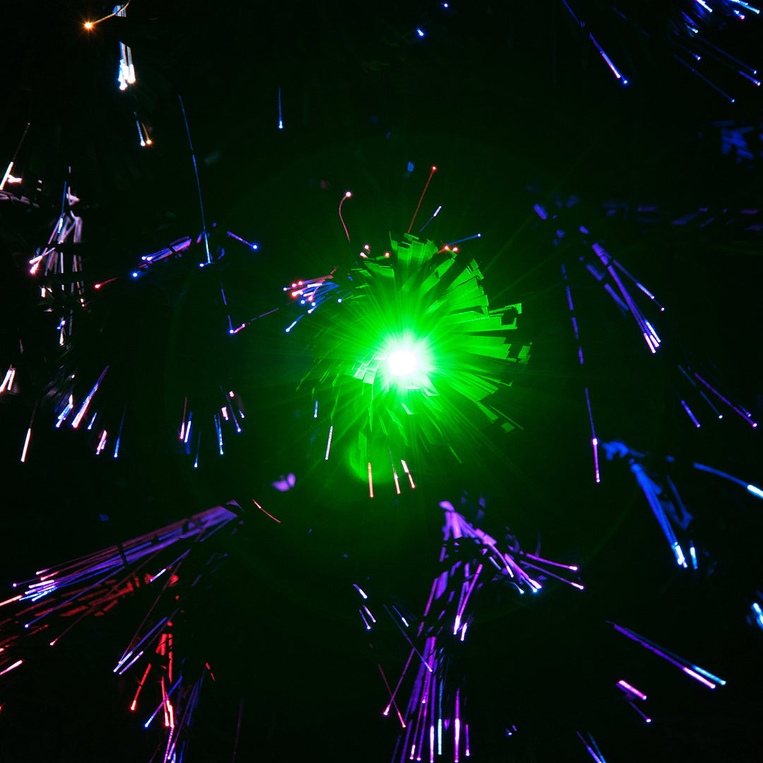 6ft Artificial Christmas Winter Holiday Tree w/ Fiber Optic LEDs, Star, Metal Base - Green