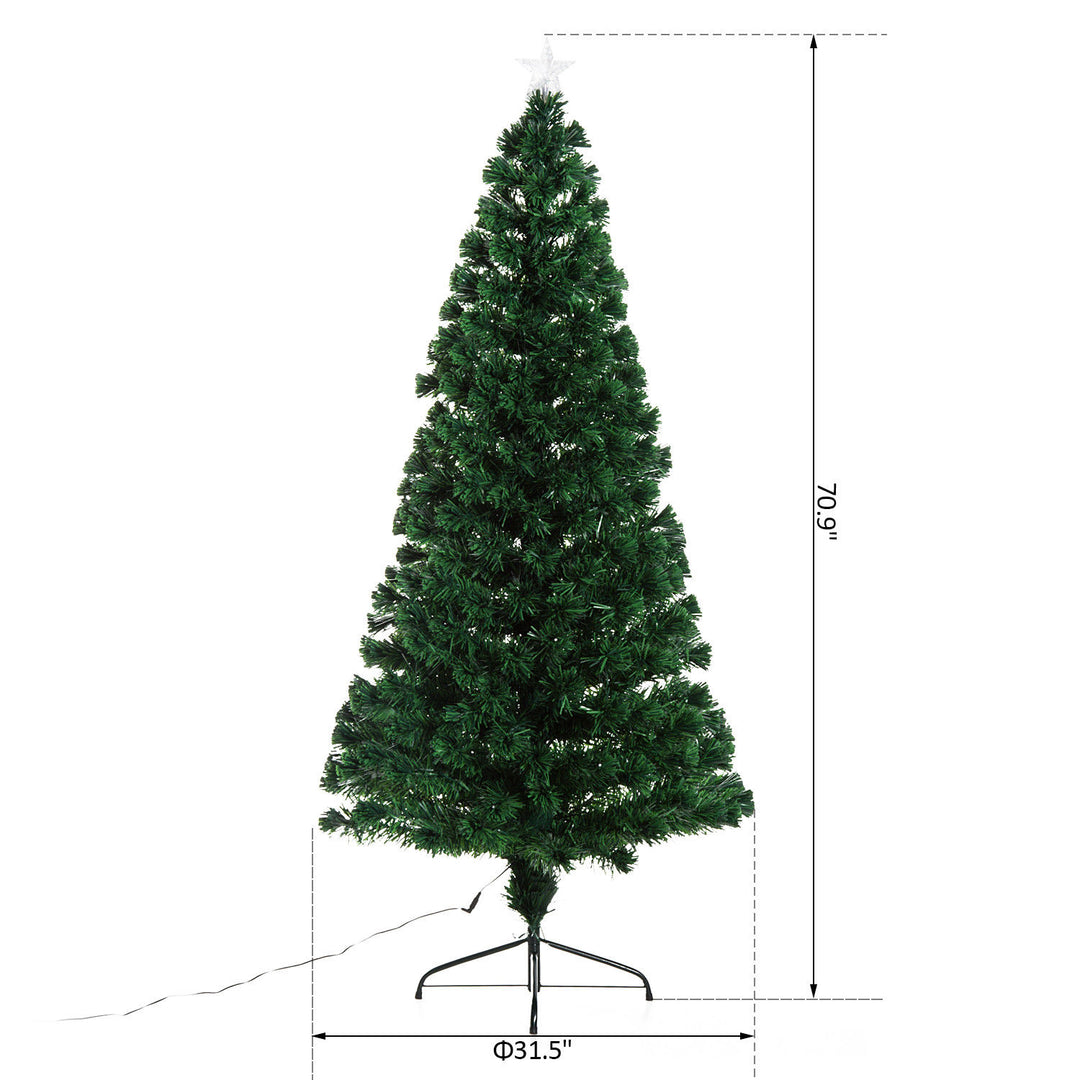 6ft Artificial Christmas Winter Holiday Tree w/ Fiber Optic LEDs, Star, Metal Base - Green