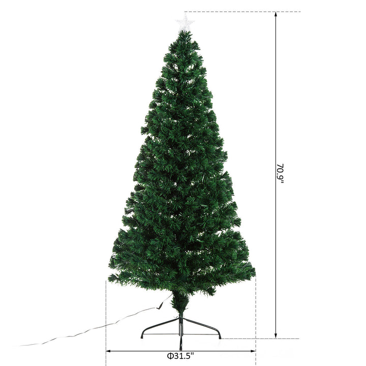 6ft Artificial Christmas Winter Holiday Tree w/ Fiber Optic LEDs, Star, Metal Base - Green