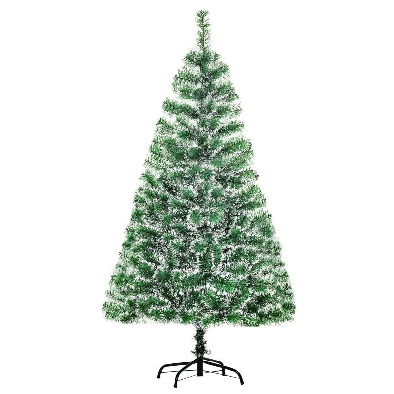 5ft Artificial Pine Christmas Holiday Tree w/ Snow Accents and Metal Base Xmas Decor - Green